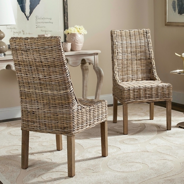 Dining Chair Woven Seagrass High Back Tan Natural Wood Legs