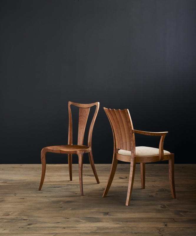 Dining Chairs Sculptural Wood with Contoured Seat and Curved Backrest