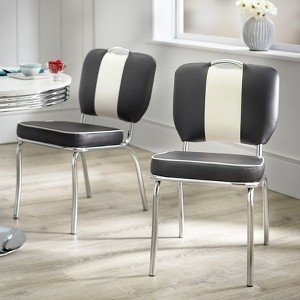 Dining Chairs Set of 2: Black and White Vertical Stripe, Metal Handle