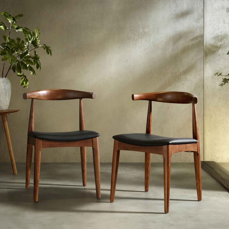 Dining Chairs Walnut Mid-Century Modern with Unique Horn Arms