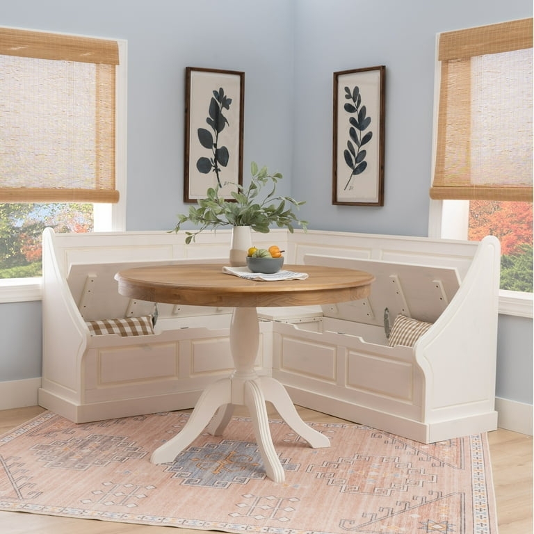 Dining Nook Set with Hinged Seats and Cream White Finish.