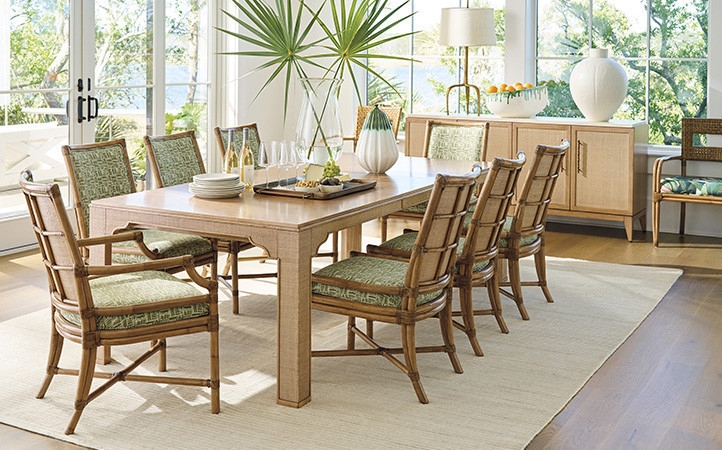 Dining Room Set: Bamboo Style Frames, Grasscloth Texture Table