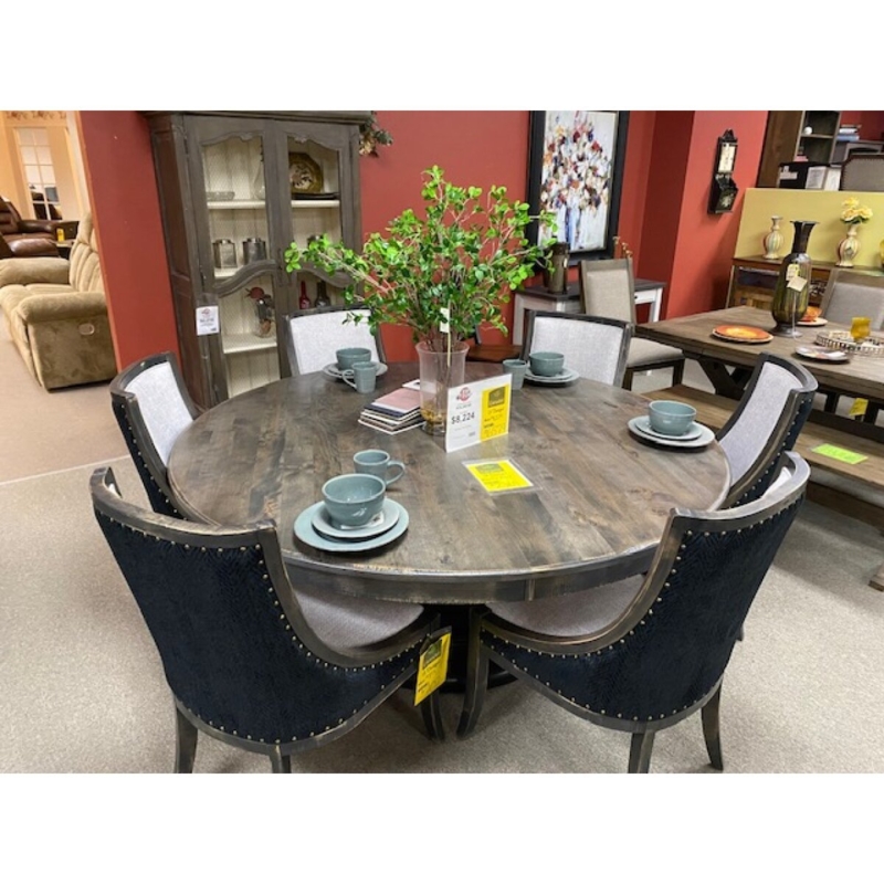 Dining Set 72 Inch Round Weathered Grey Nailhead Trim Chairs