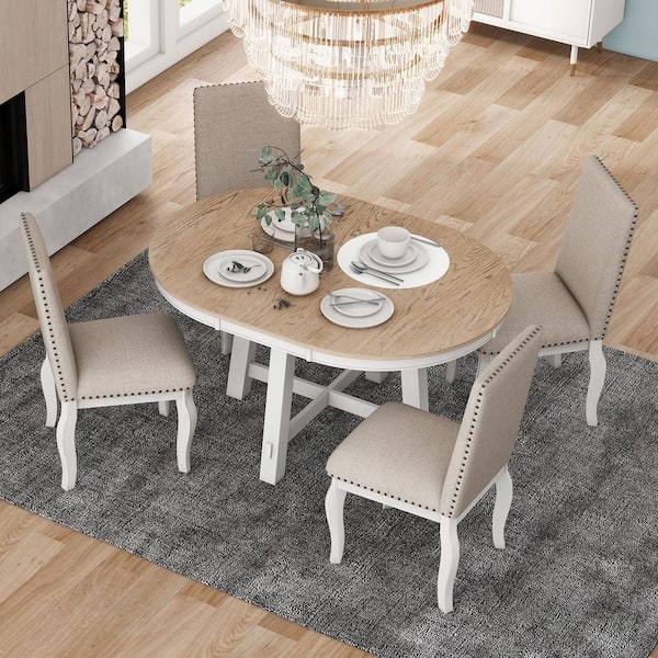 Dining Set Antique White Base Cabriole Legs Nailhead Trim French Country