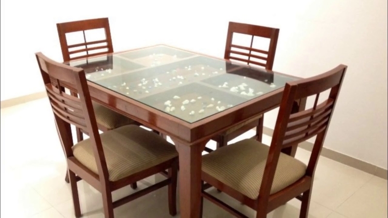 Dining Set Mahogany Glass Top Display Compartment Ladder Back Chairs