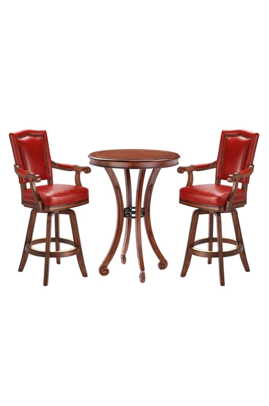 Dining Set: Scrolled Legs, Cherry Red Upholstery. 3 Piece Pub Table Set.