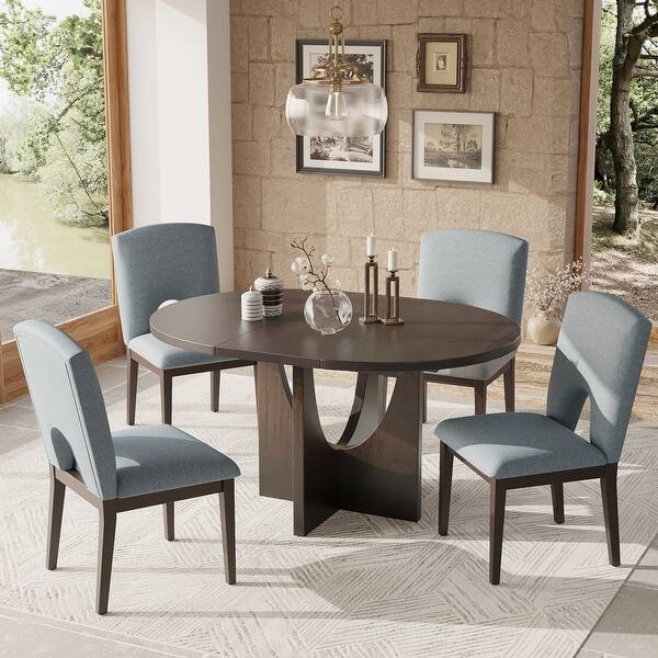 Dining Set Slate Blue Chairs Modern Sculptural Pedestal Oval