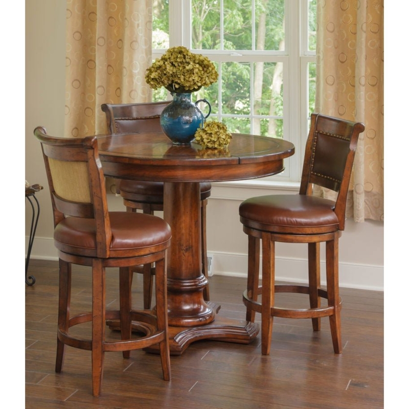 Dining Set: Swivel Seats with Nailhead Trim. Walnut Finish Bistro Table.