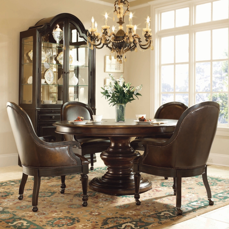 Dining Set Traditional Walnut Pedestal Nailhead Trim Chairs