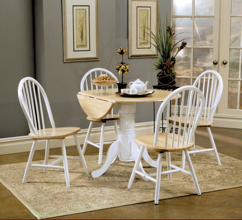 Dining Set White Drop Leaf Windsor Spindle Back Chairs