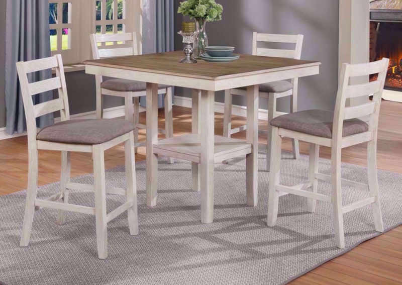 Dining Set: Whitewashed Finish & Ladder Back Stools. Farmhouse Style.