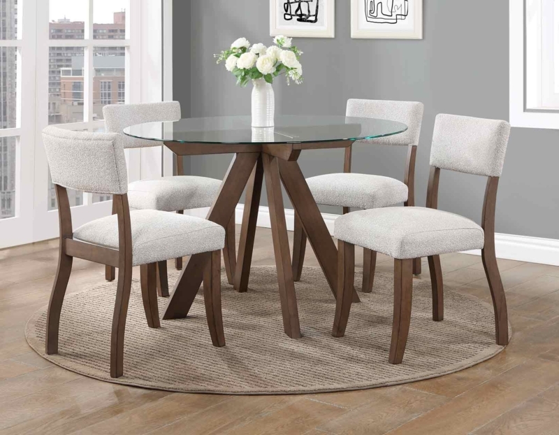 Dining Set with Angular Pedestal Base and Walnut Finish