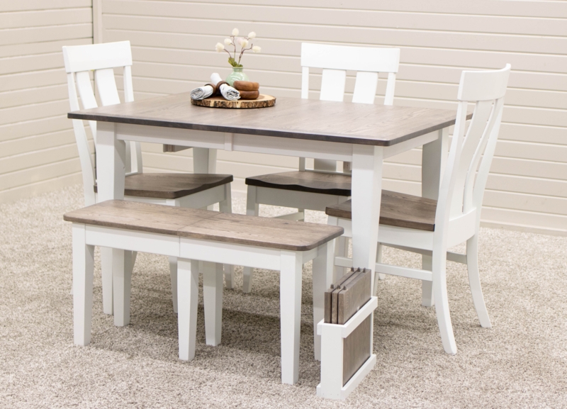 Dining Set with Expandable Bench and Leaf Storage Box.