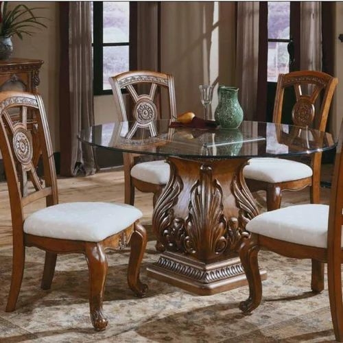 Dining Set with Ornate Acanthus Leaf Carving Pedestal