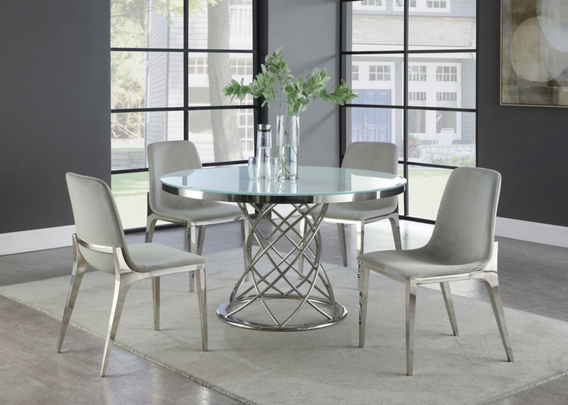 Dining Set with Sculptural Lattice Base in Polished Chrome