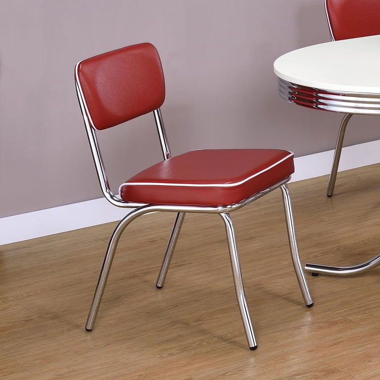 Dining Side Chair: Open Back Design, White Piping, Curved Metal Legs