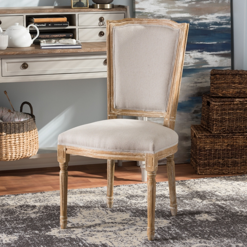 Dining Side Chair Weathered Oak Arched Top Rail Beige
