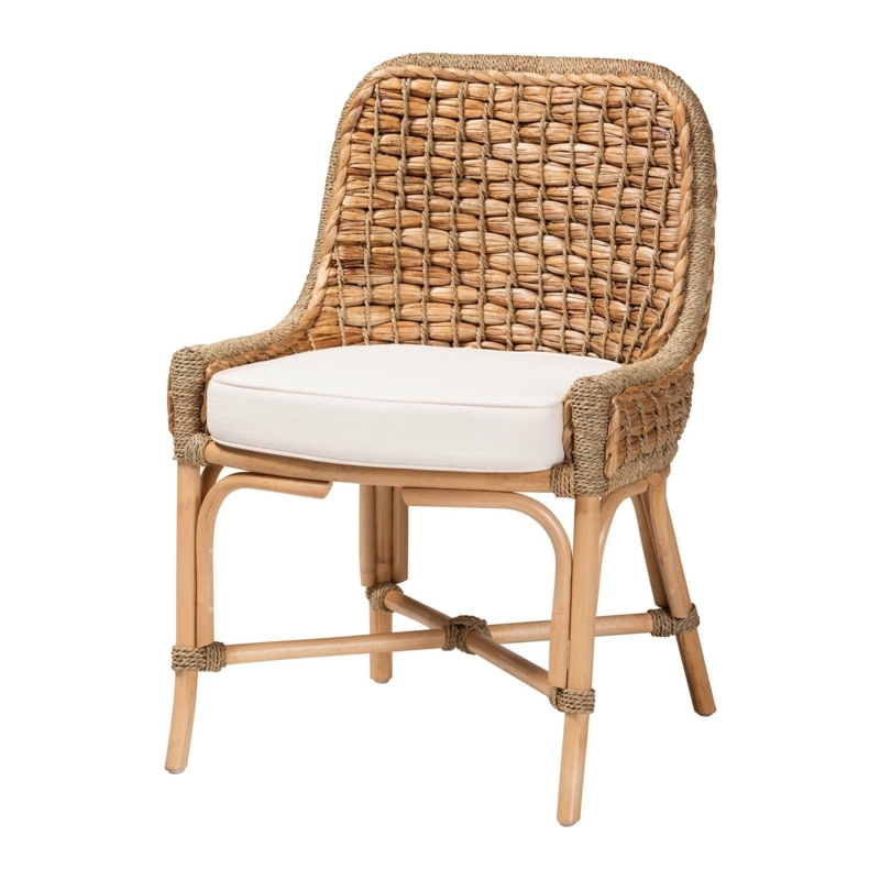 Dining Side Chair Woven Seagrass Back Rope Wrapped Joints X Stretcher