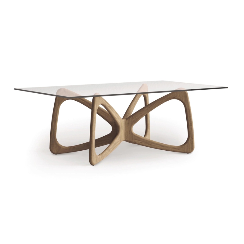 Dining Table Butterfly Base Sculptural Oak Glass Top Modern Design
