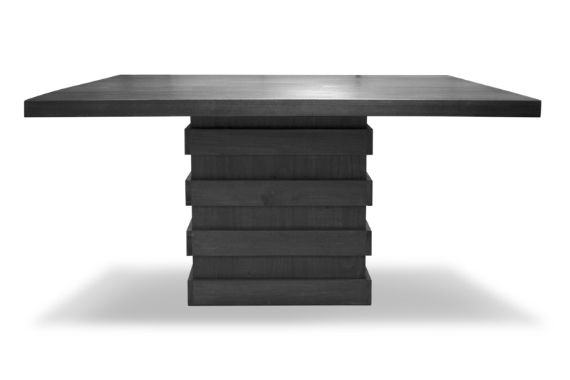 Dining Table Charcoal Black Stacked Base Design Brutalist Style