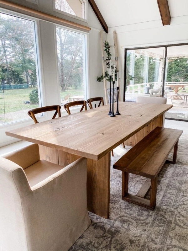 Dining Table: Modern Farmhouse Slab Top with Sturdy Pedestal Base