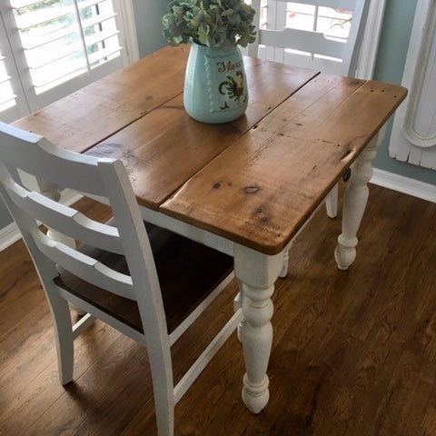 Dining Table Petite Size Square Top Whitewashed Finish Reclaimed Wood