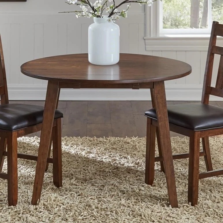 Dining Table Round Drop Leaf Walnut Tapered Legs Transitional