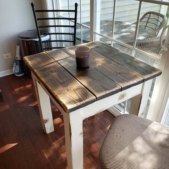 Dining Table Square Shape Dark Walnut Top Chunky Base Plank Surface