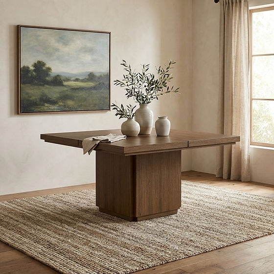 Dining Table Walnut Brown Block Silhouette with Recessed Plinth