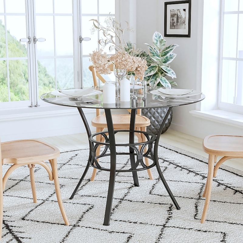 Dining Table with Geometric Metal Base for Breakfast Nooks