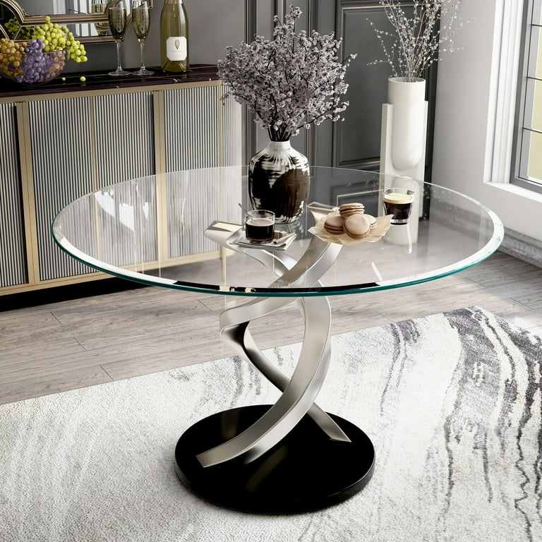 Dining Table with Sculptural Silver Ribbon Pedestal