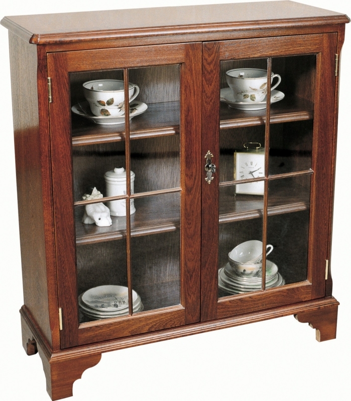 Display Cabinet Low Profile Bracket Feet Mullioned Glass Doors Satin