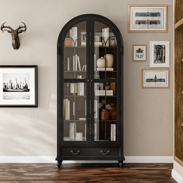 Display Cabinet: Matte Black Gothic Glass Display Case