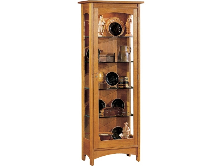 Display Cabinet Mission Style Glass Sides Slender Profile Honey Brown