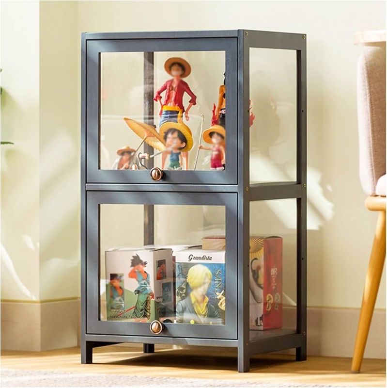 Display Cabinet Slate Grey Flip Up Doors Modern Minimalist Matte
