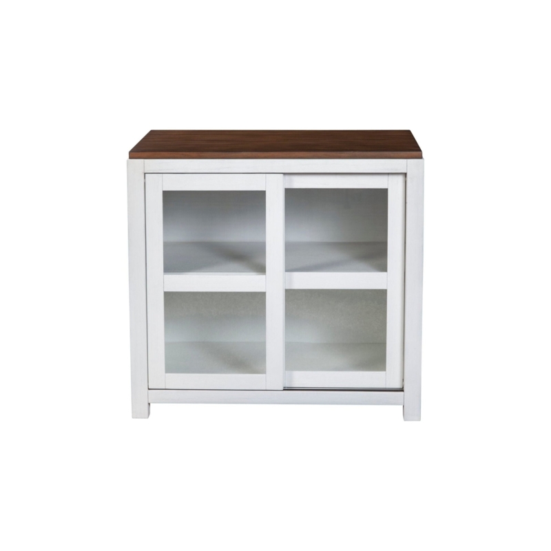 Display Cabinet Sliding Glass Doors Two Tone White Walnut Farmhouse