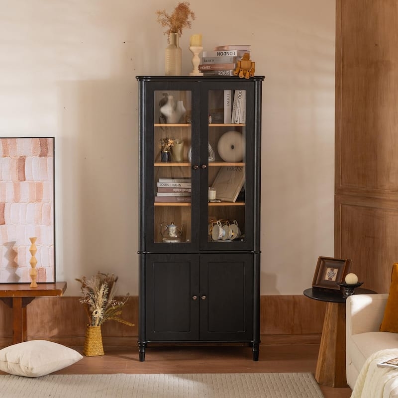 Display Cabinet: Vintage Matte Black With Turned Legs