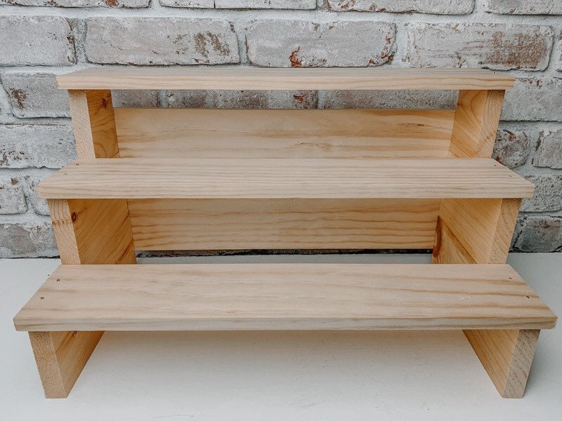 Display Shelf Unfinished Wood Step Structure Rustic Farmhouse Riser