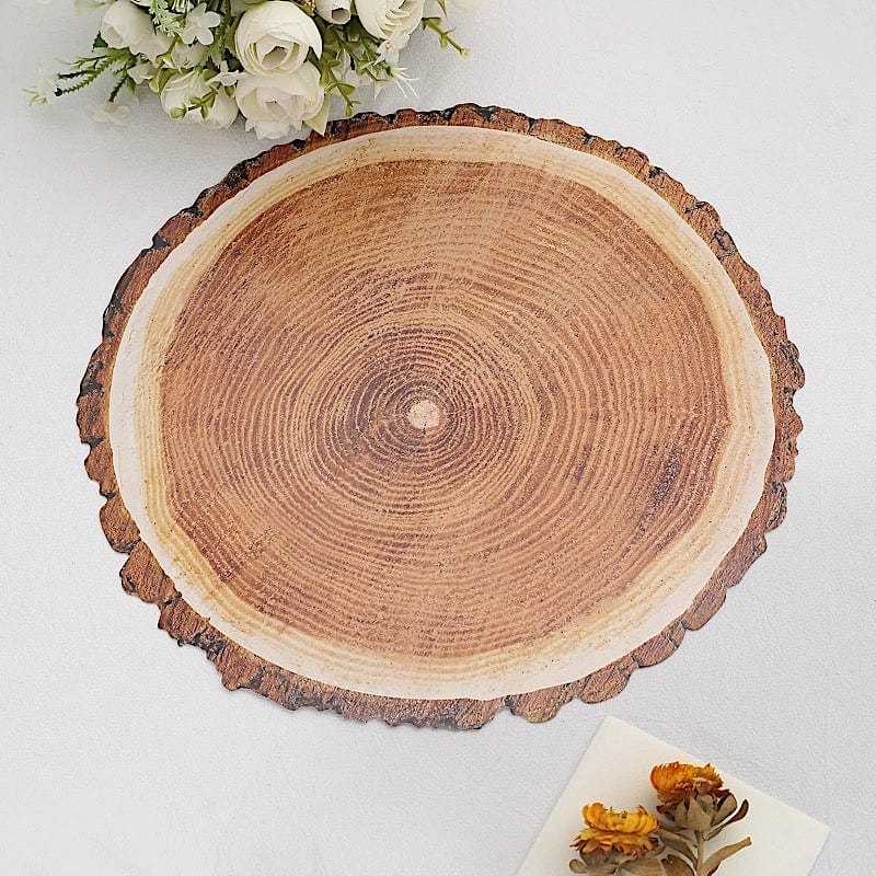 Disposable Wood Slice Charger Plate, Realistic Print, Irregular Bark Edge