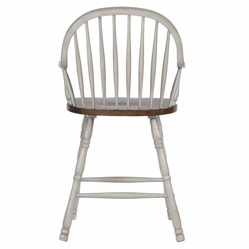 Distressed Gray and Walnut Counter Stool, Two-Tone Windsor Counter Stool.