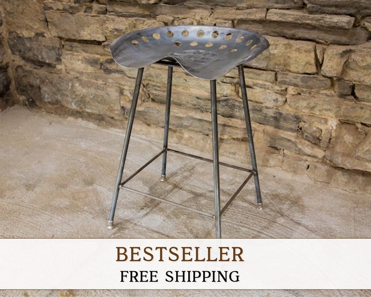 Distressed Gunmetal Bar Stool Perforated Tractor Seat Industrial