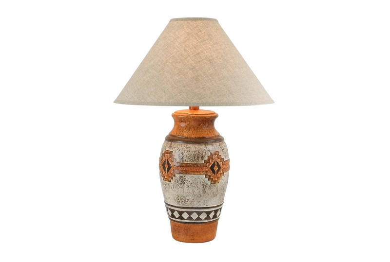 Distressed White Ceramic Table Lamp with Terracotta Orange Accents