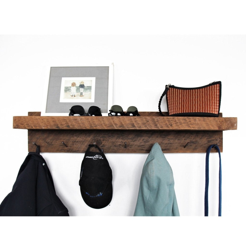 Distressed Wood Coat Rack with Nail Style Hardware