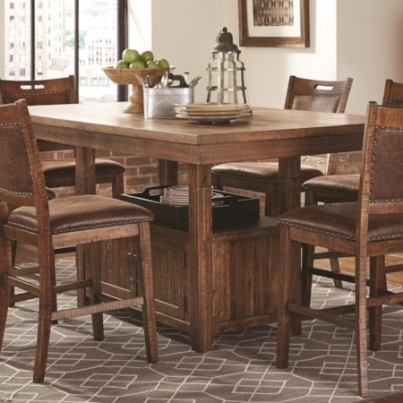 Distressed Wood Pub Table Set with Nailhead Trim Stools