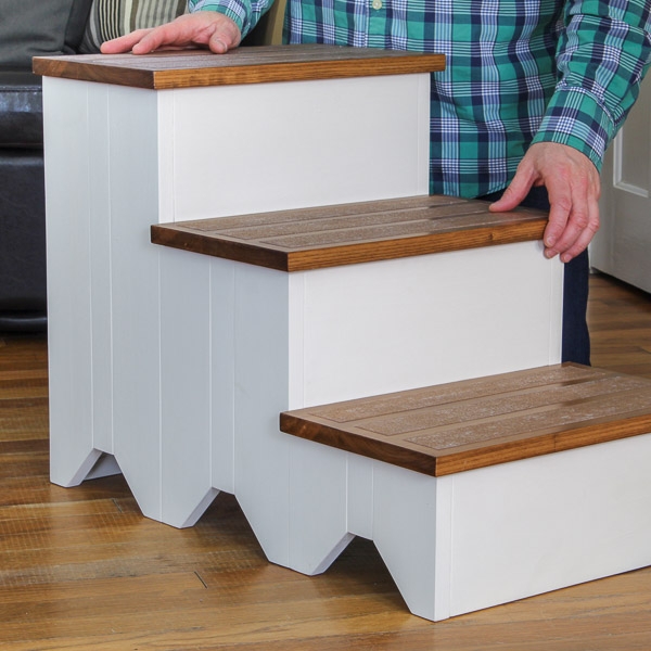 DIY Pet Stairs Two-Tone Finish Vertical Plank Detail Farmhouse
