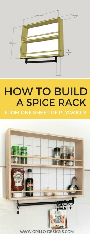DIY Plywood Spice Rack 2-Tier Natural Finish Wooden Dowels Black Rail