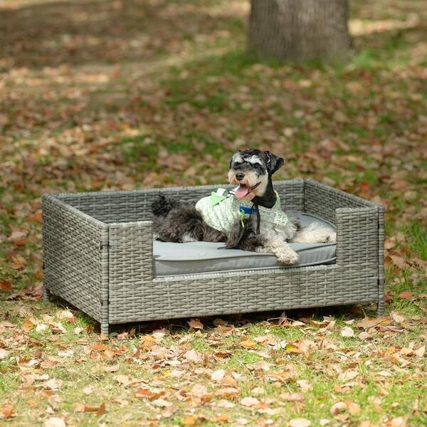Dog Bed Bolster Frame, Dark Gray Wicker Outdoor Pet Lounger