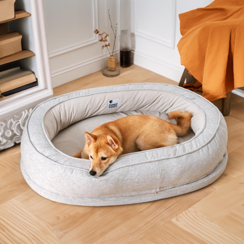 Dog Bed Oval Donut Shape Heather Grey Bolster Sides