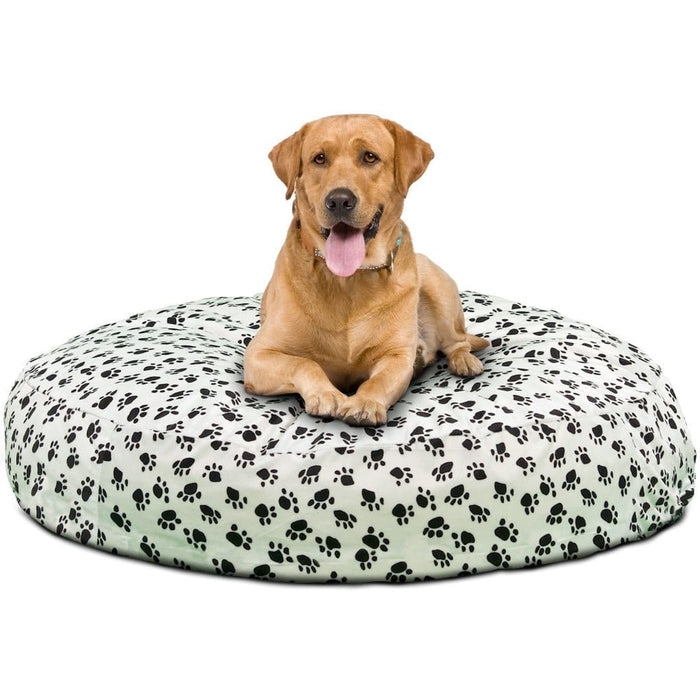 Dog Bed Paw Print Pattern Round Bean Bag Style