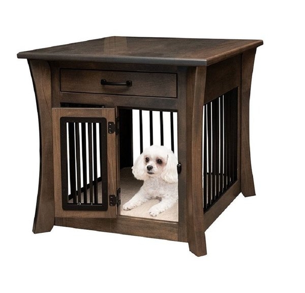 Dog Crate End Table with Storage Drawer and Flared Corner Legs